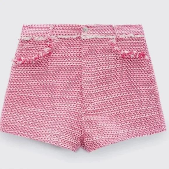 Zara Pink Tweed Women Shorts - Picture 2 of 11